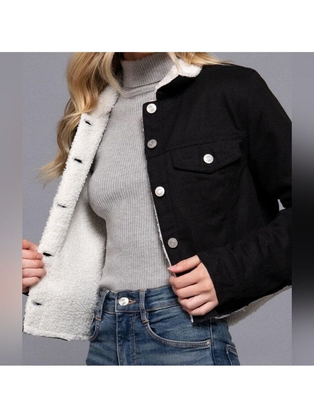 Treny Cropped Jean Sherpa-Lined Jacket Size Sml NWT